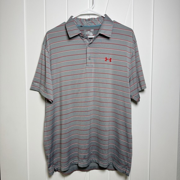 Under Armour Other - Under Armour Men's Loose Heat Gear golf polo shirt Large Activewear Gray Striped